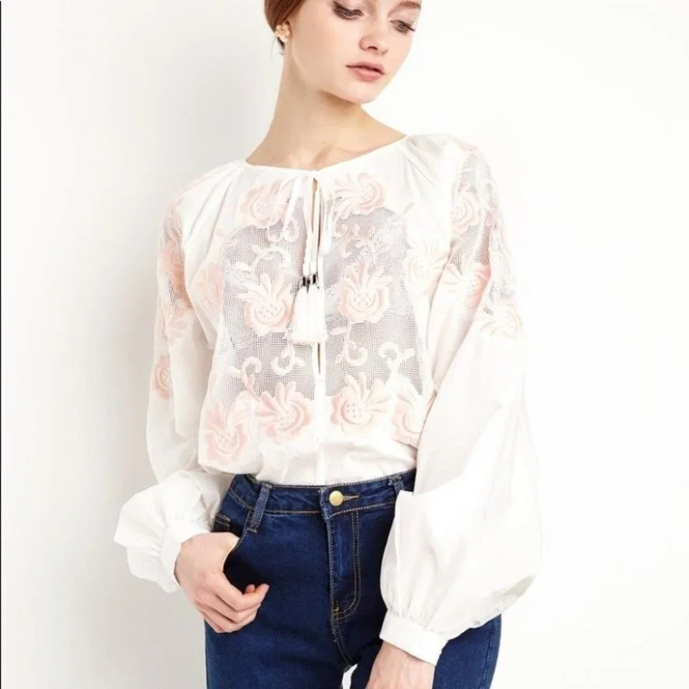 Alice‎ McCall Kiss You In The Morning Top 6 Floral Embroidered Balloon Sleeve